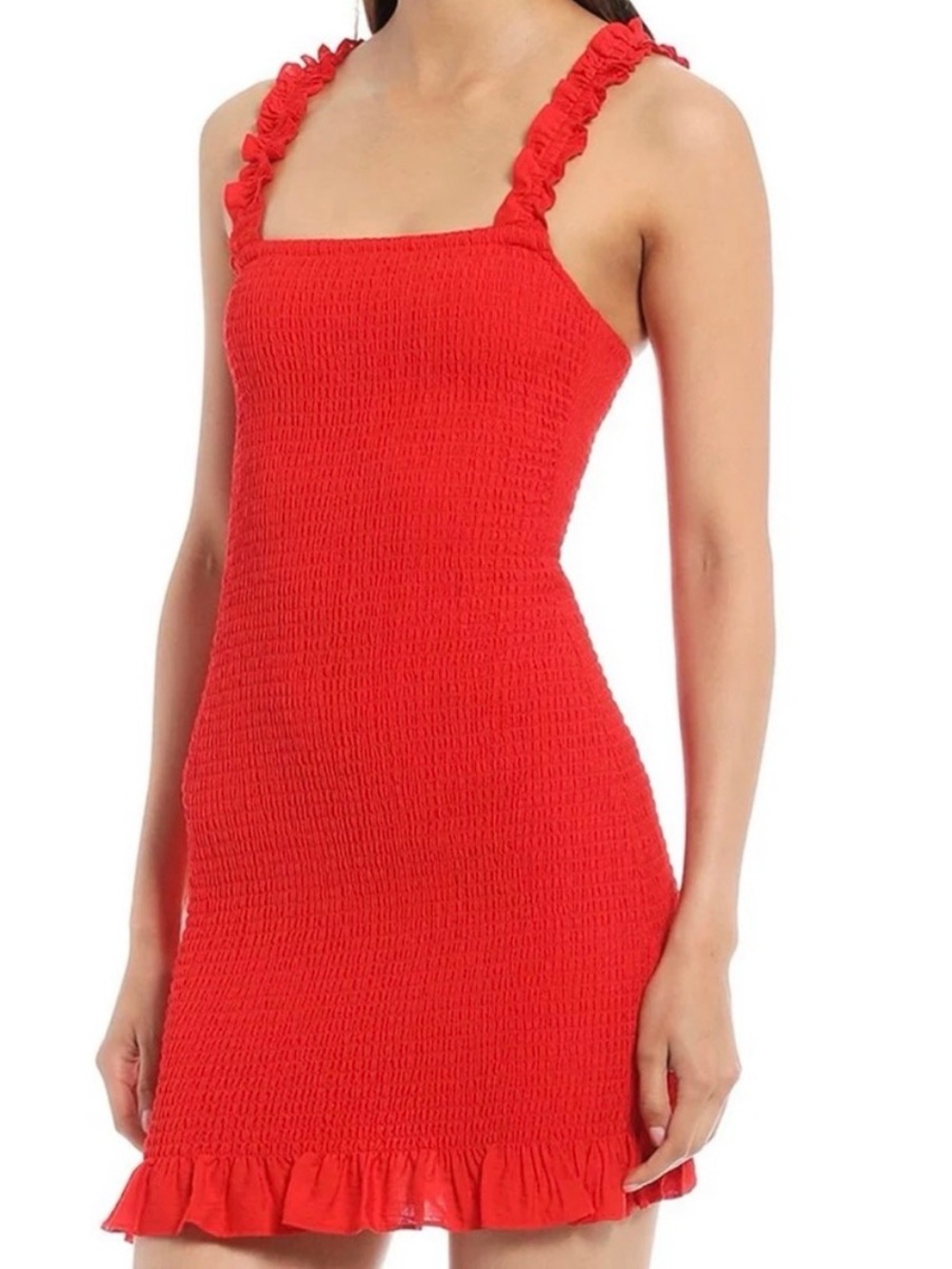 Gianni Bini Red Smocked Ruffle-Strap Mini Dress